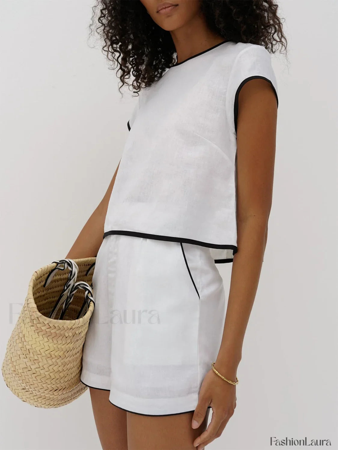 Pure Cotton Contrast Trendy Trim Shorts Set