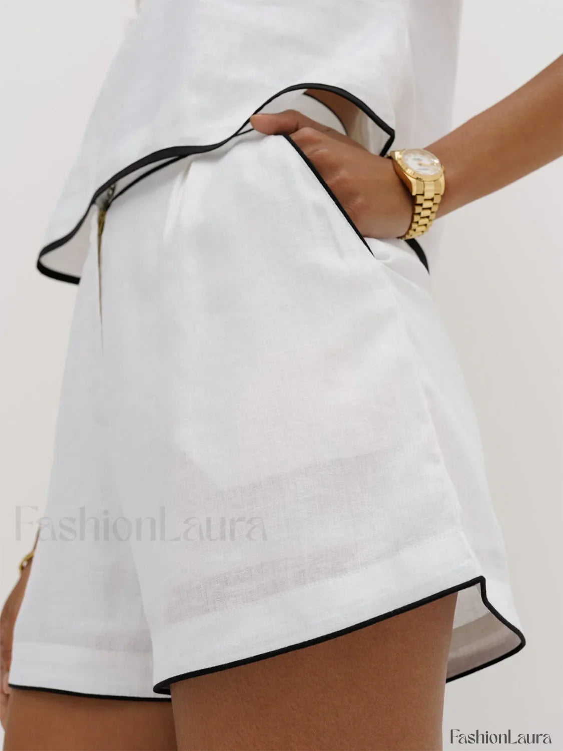 Pure Cotton Contrast Trendy Trim Shorts Set
