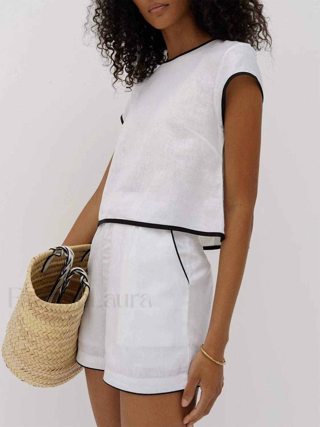 Pure Cotton Contrast Trendy Trim Shorts Set