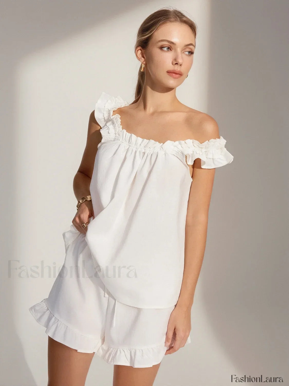 Pure Cotton Ruffle Shorts Set