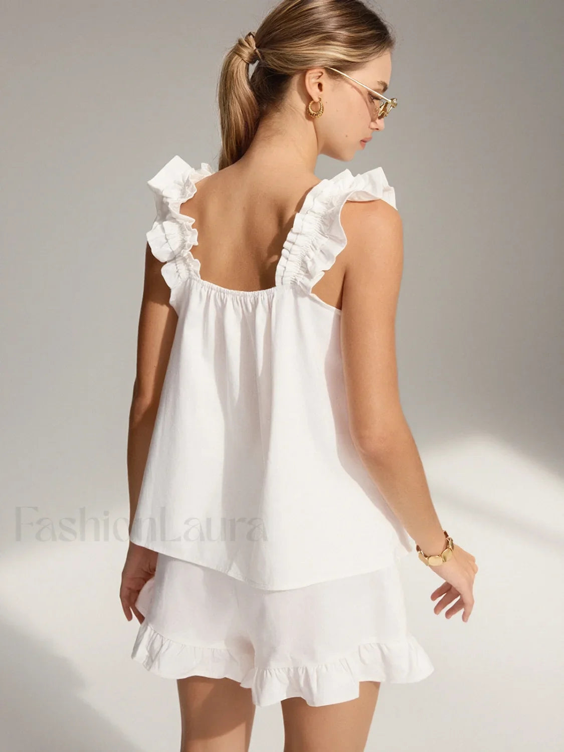 Pure Cotton Ruffle Shorts Set