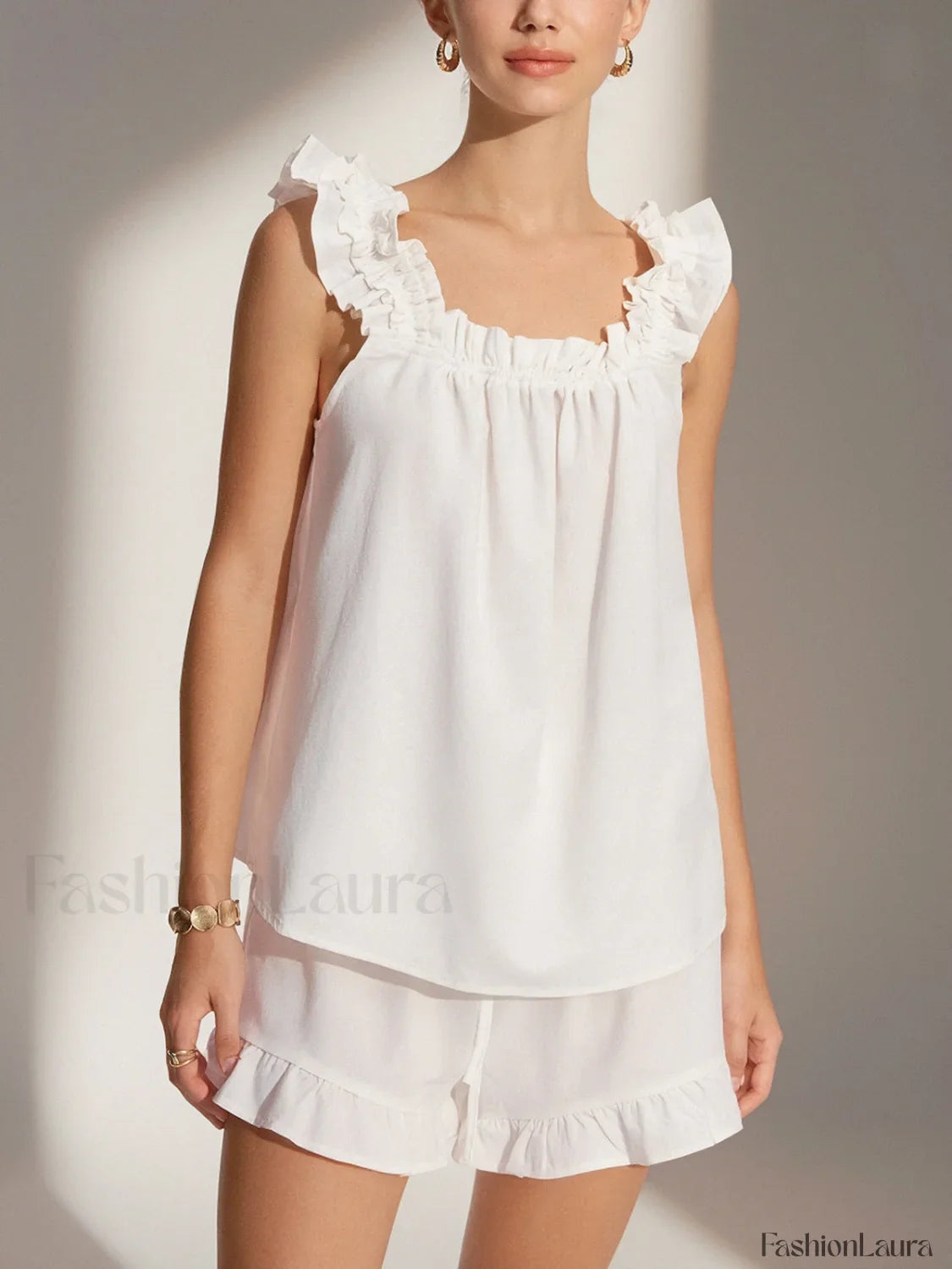 Pure Cotton Ruffle Shorts Set