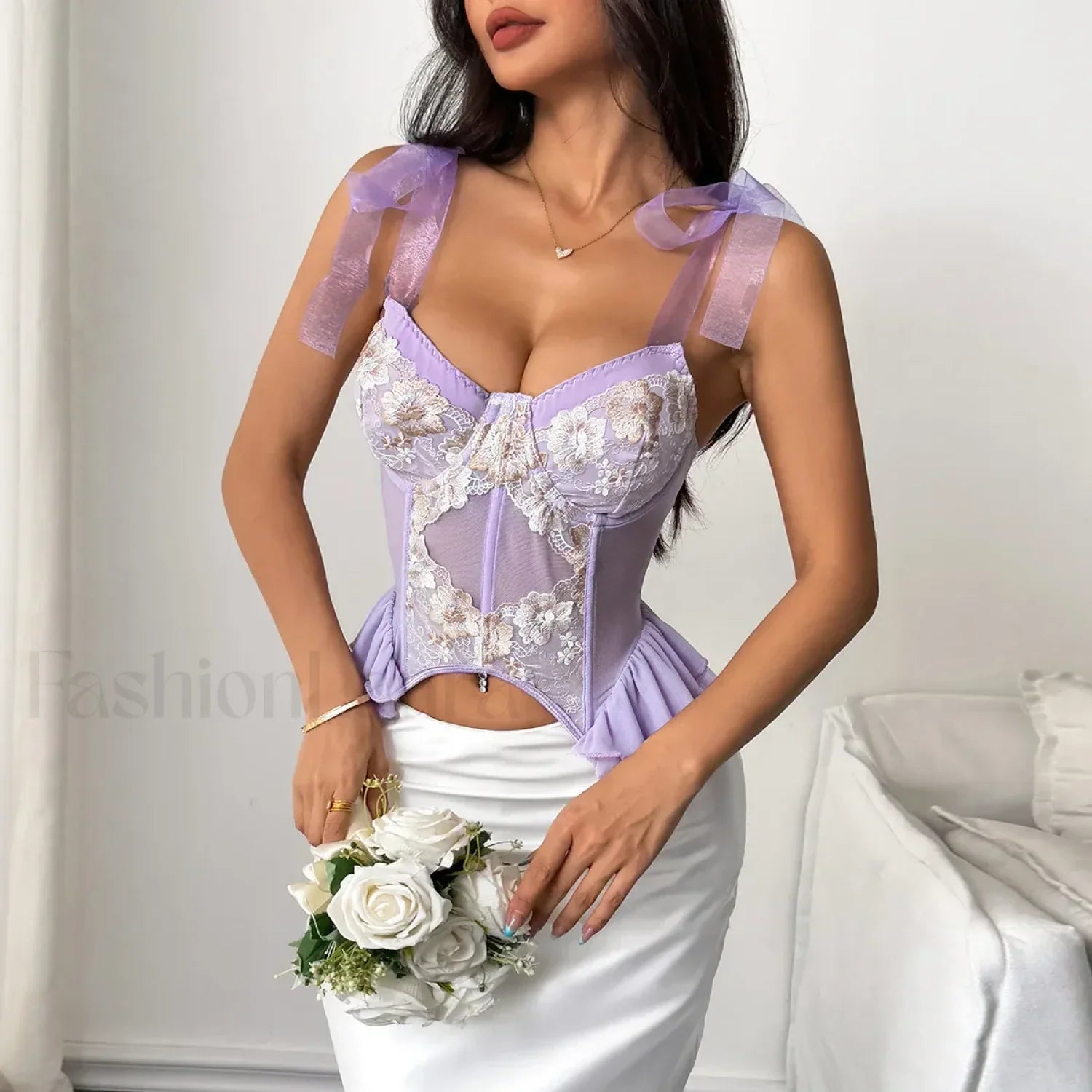 Purple Embroidery Sling Crop Top