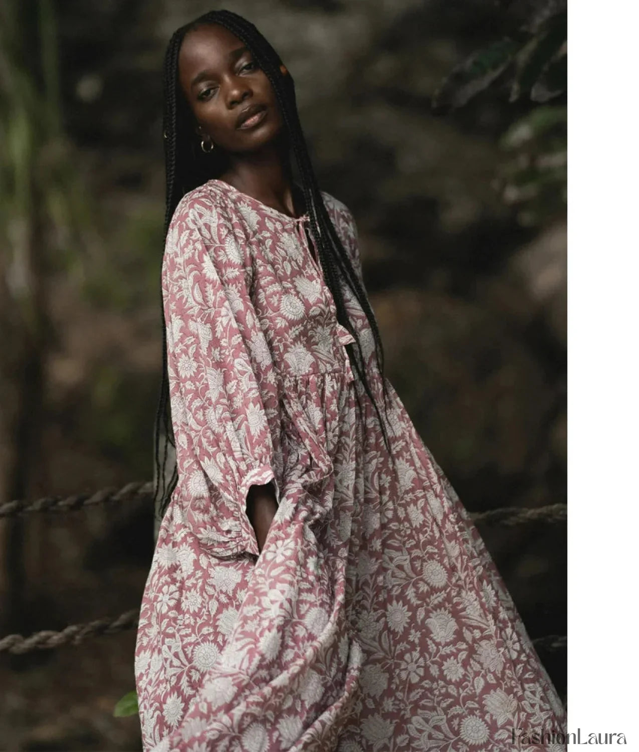 Purple Lantern-Sleeve Boho Dress