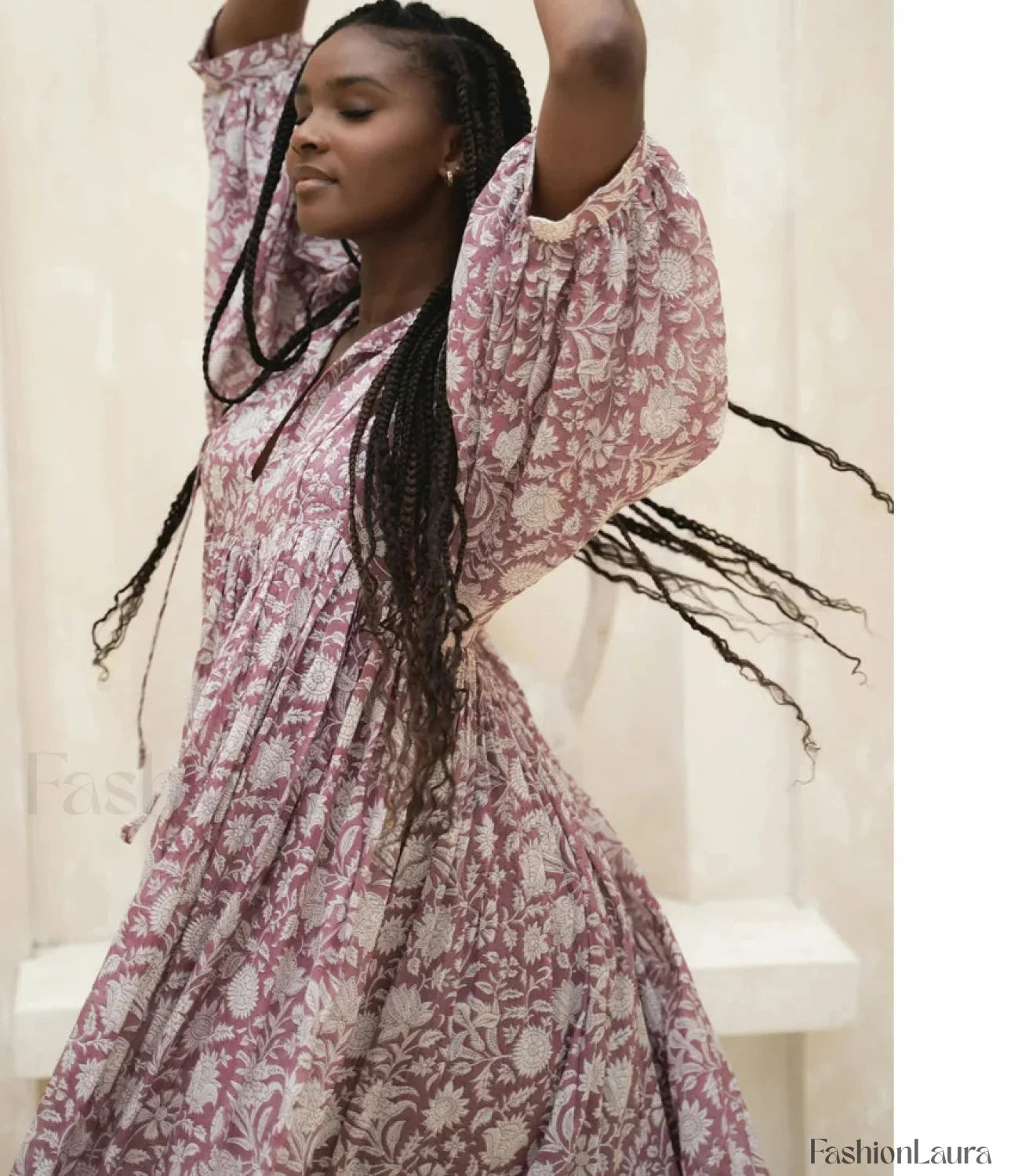 Purple Lantern-Sleeve Boho Dress