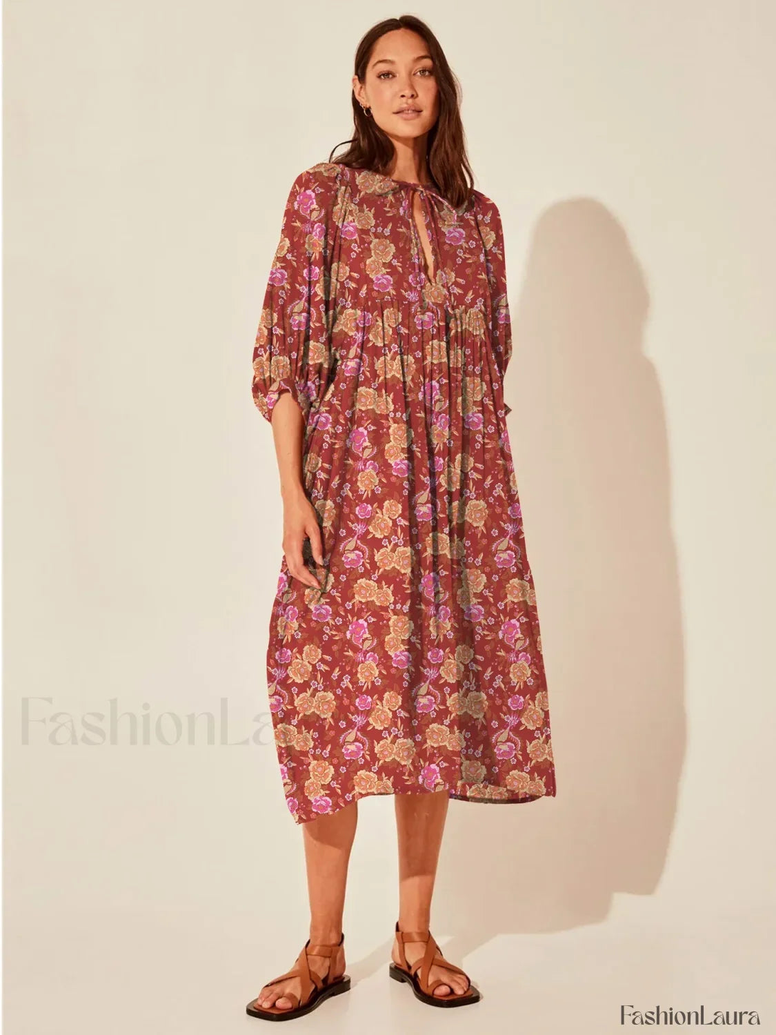 Purple Lantern-Sleeve Boho Dress