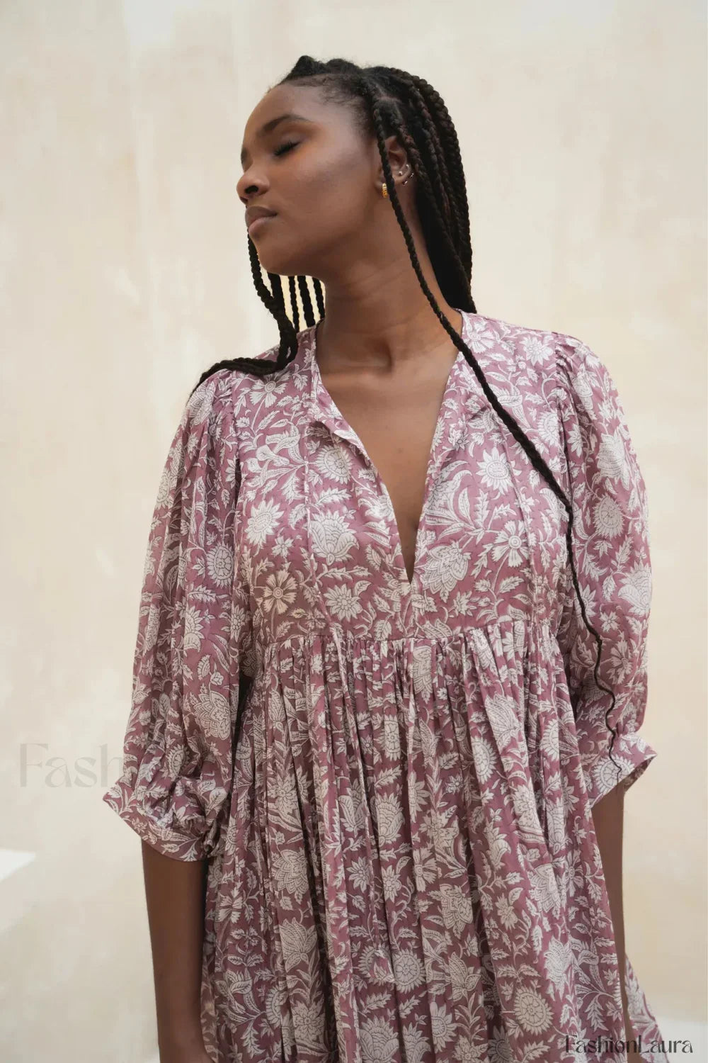 Purple Lantern-Sleeve Boho Dress