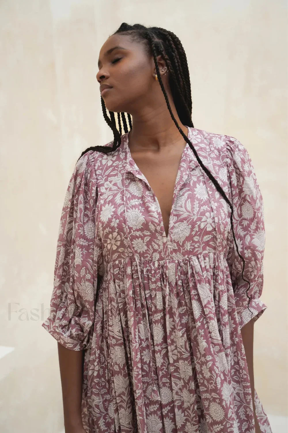 Purple Lantern-Sleeve Boho Dress