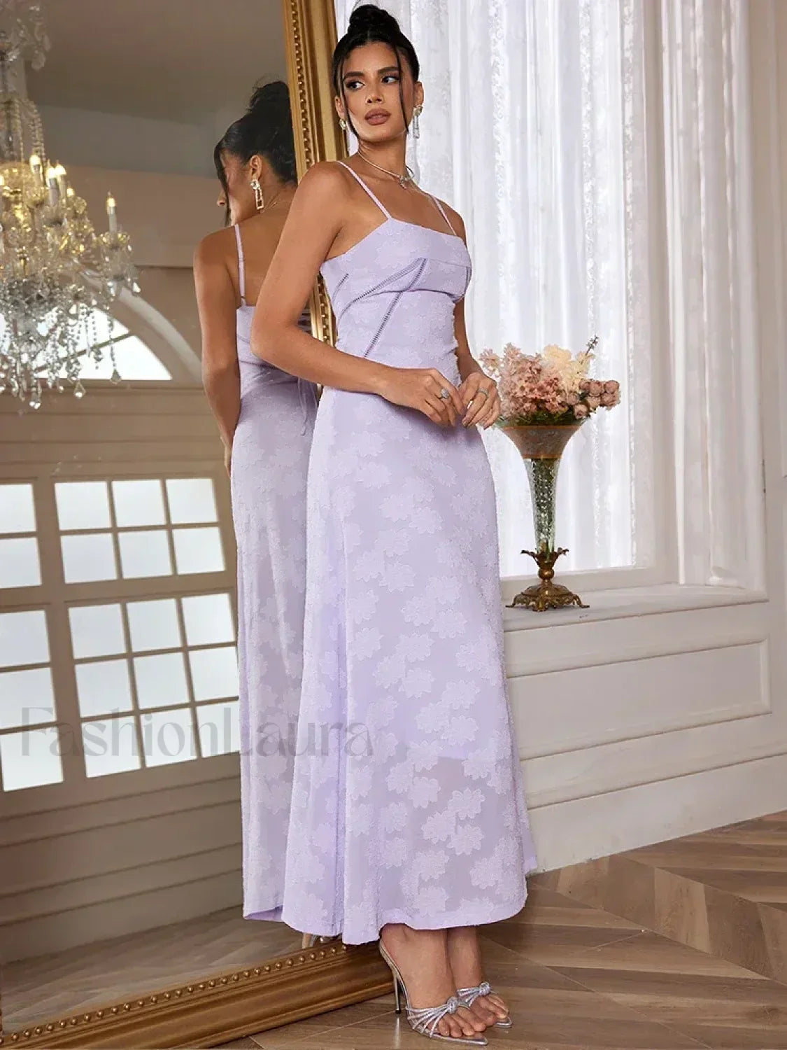 Purple Spaghetti Lace Maxi Dress