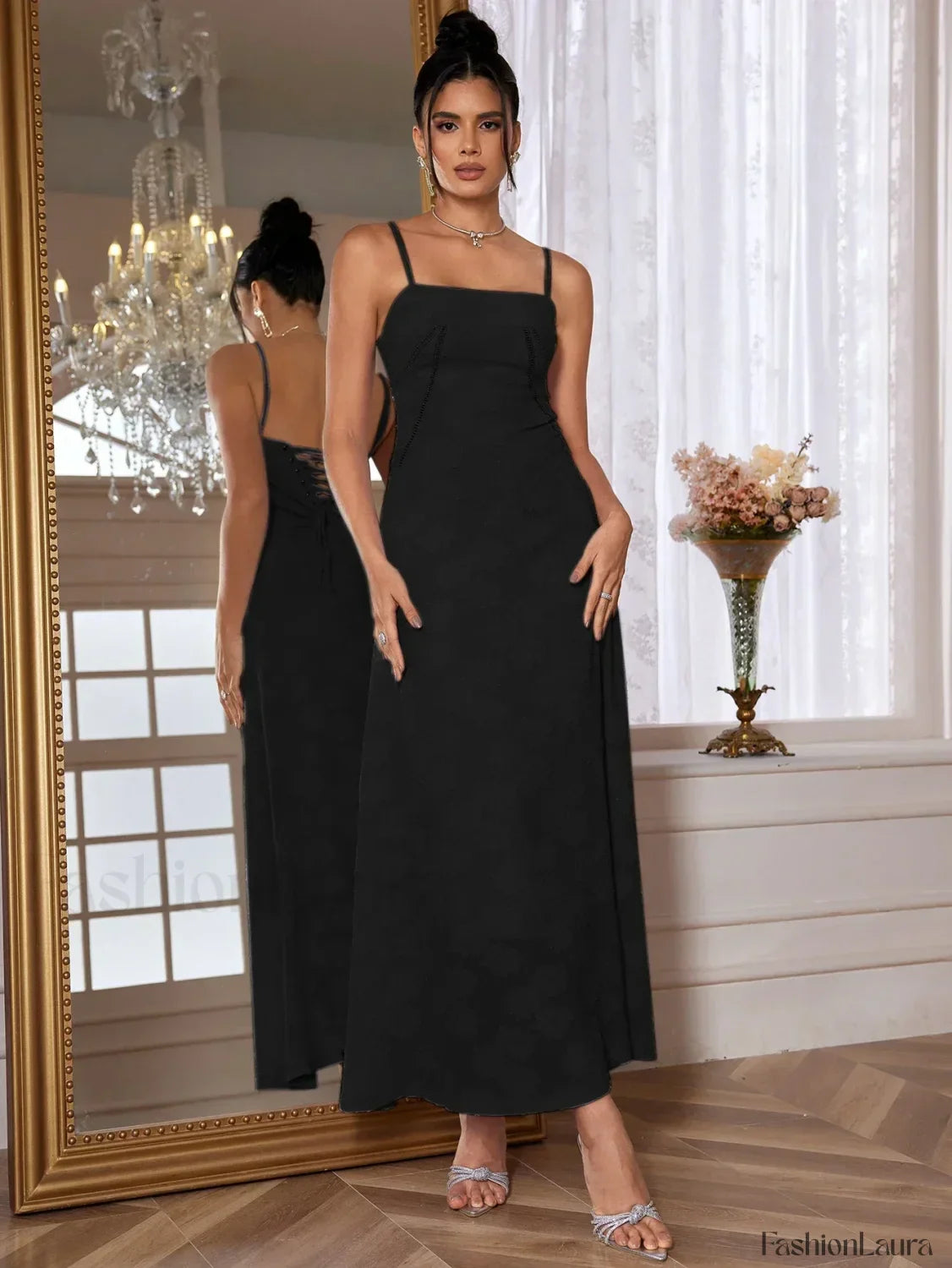 Purple Spaghetti Lace Maxi Dress