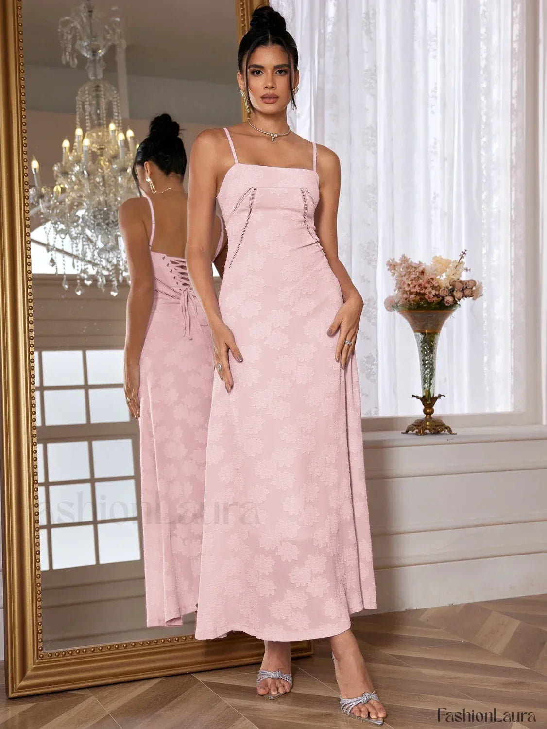 Purple Spaghetti Lace Maxi Dress