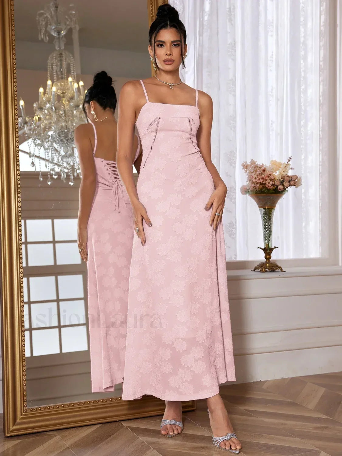 Purple Spaghetti Lace Maxi Dress