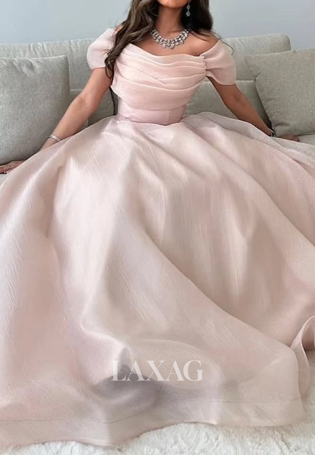 Tube Top Off-Shoulder A-Line Evening Dress Sleeveless Chiffon Floor-Length Formal Gowns