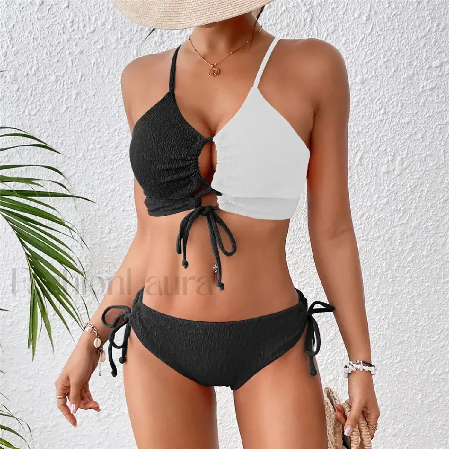 Push Up White Black Bikini Set WHITE BLACK / S