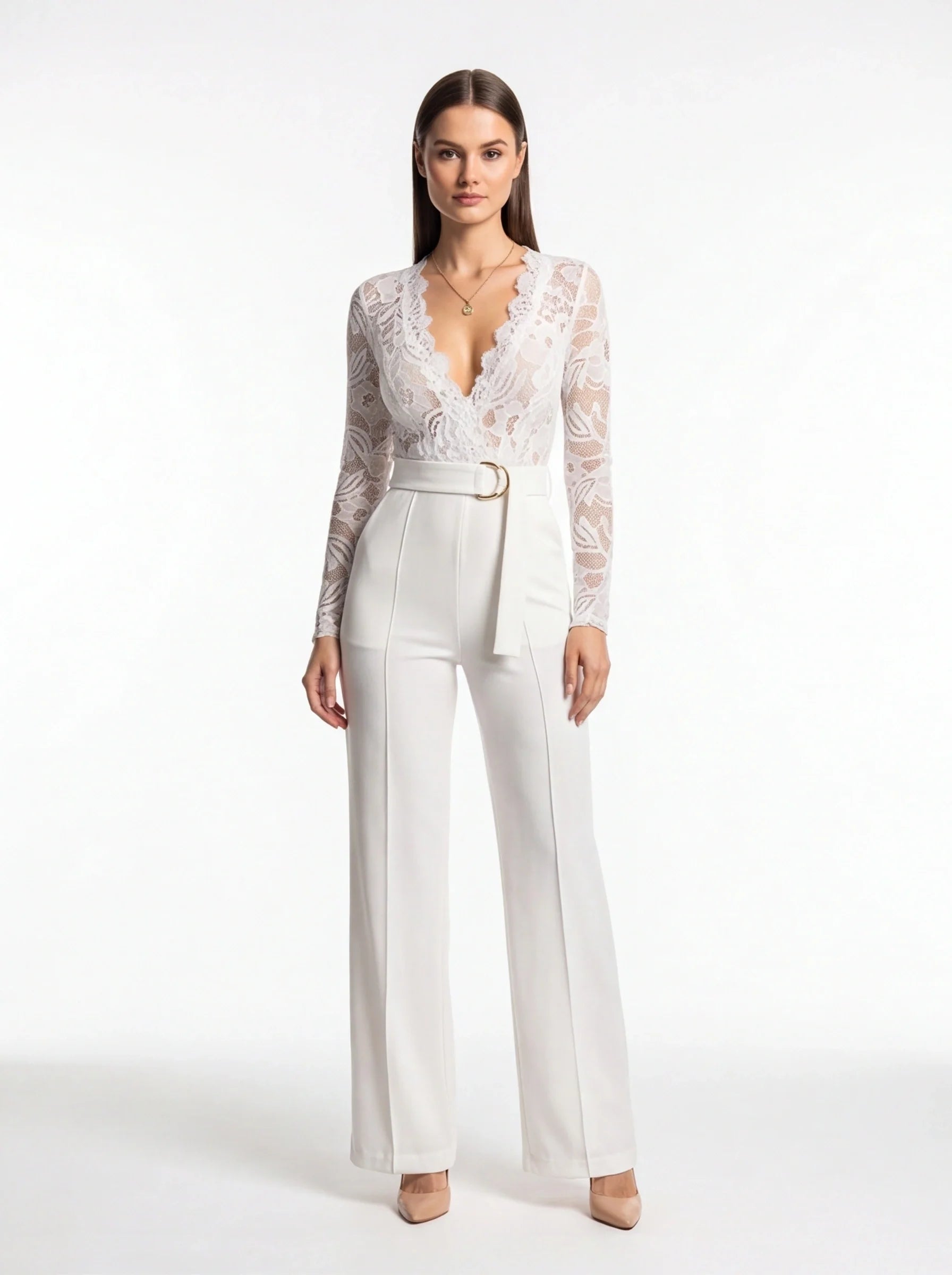 Elegant Floral Lace Jumpsuit with Pockets and Adjustable Straps