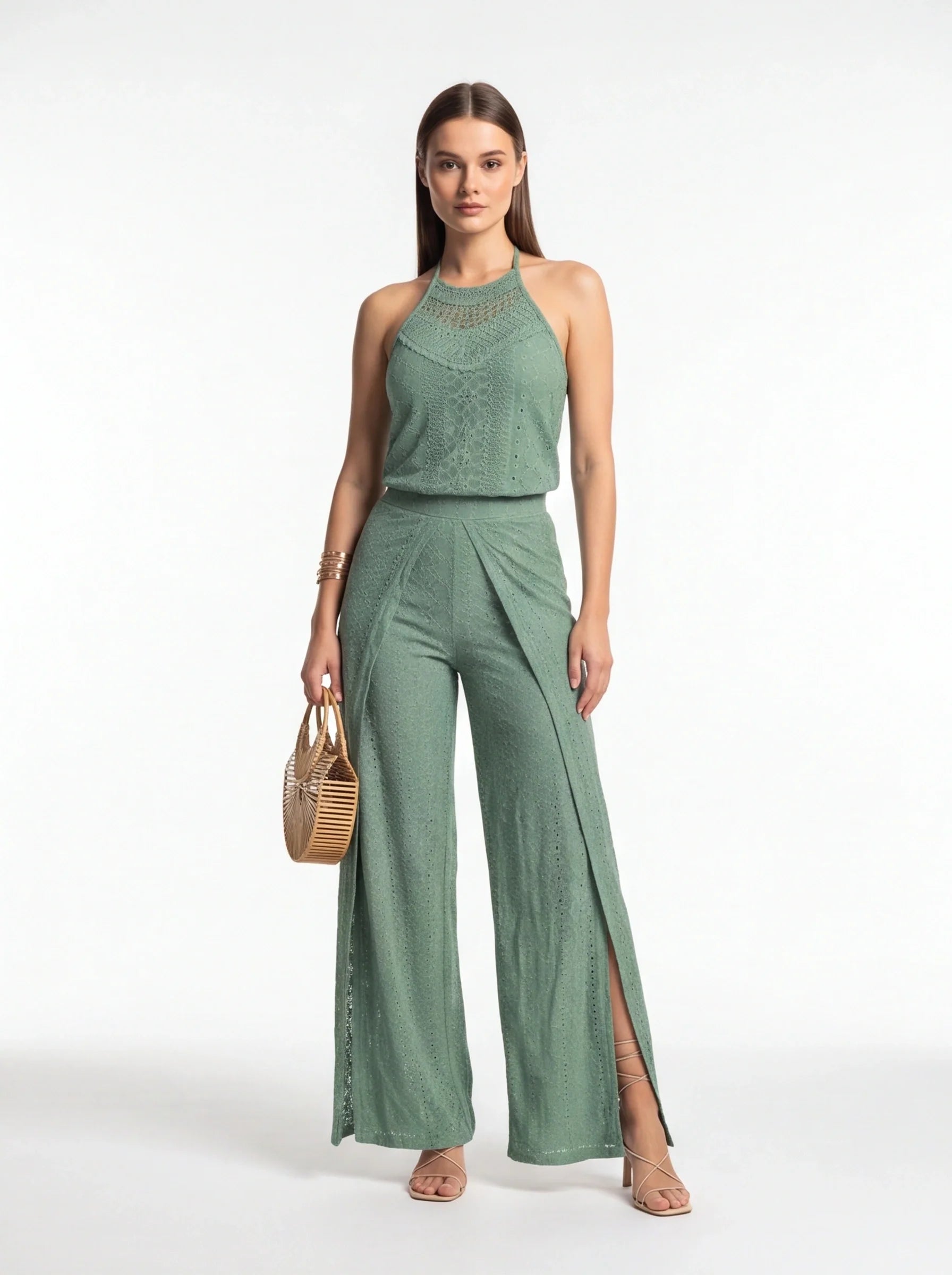 Elegant Textured Two-Piece Vacation Set with Adjustable Waist & Pocket