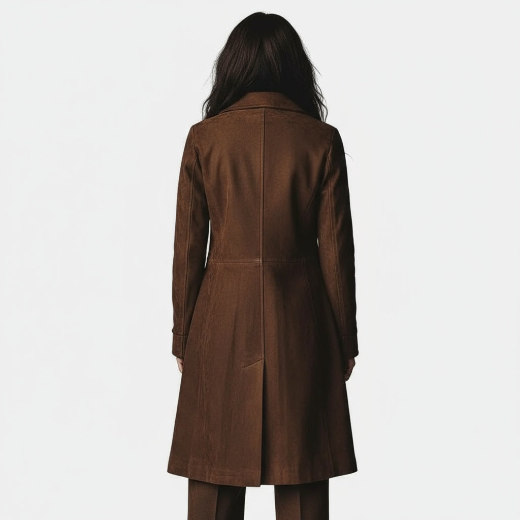 Suede Look Notch Lapel Button Front Longline Coat