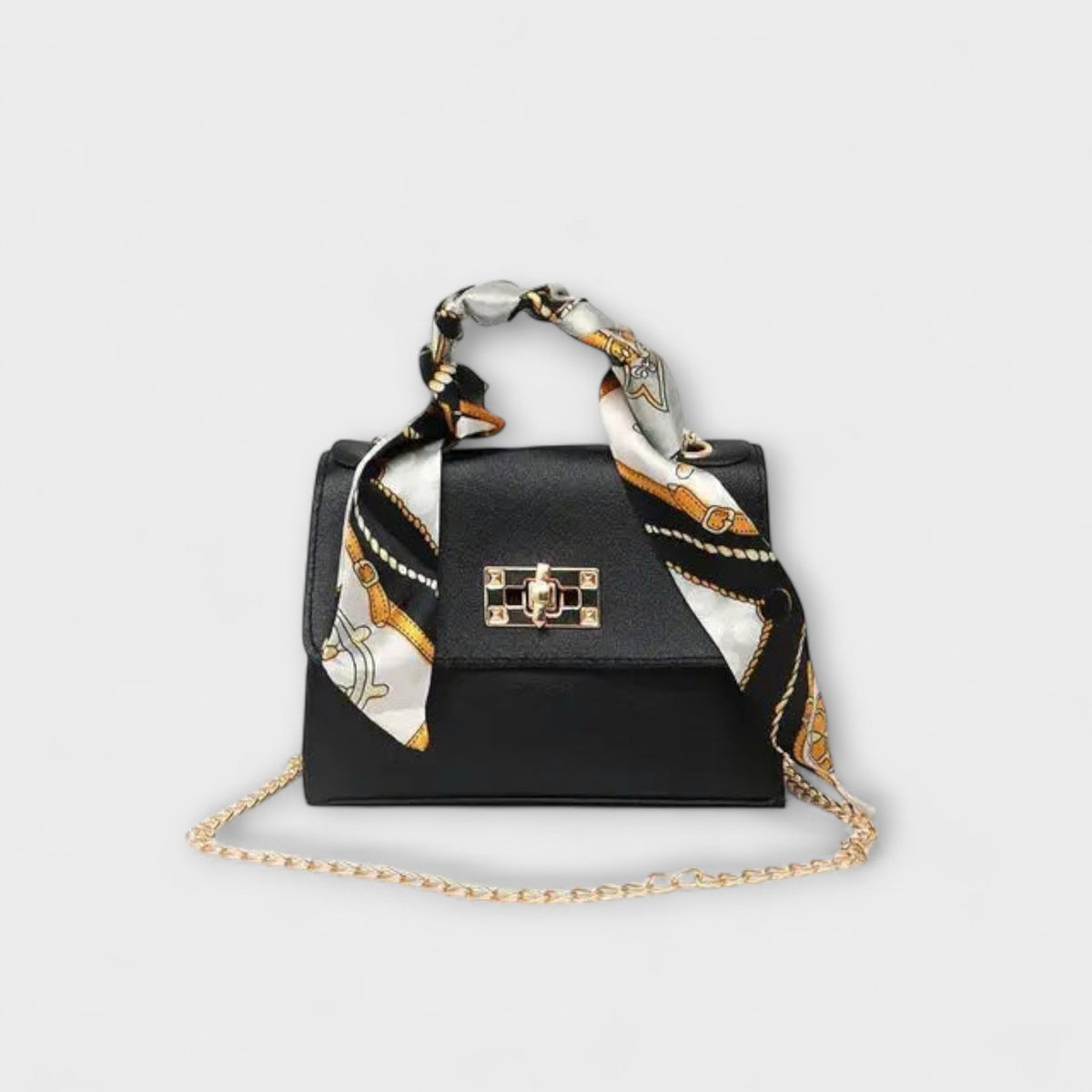 Scarf Handle Chain Strap Flap Crossbody Bag