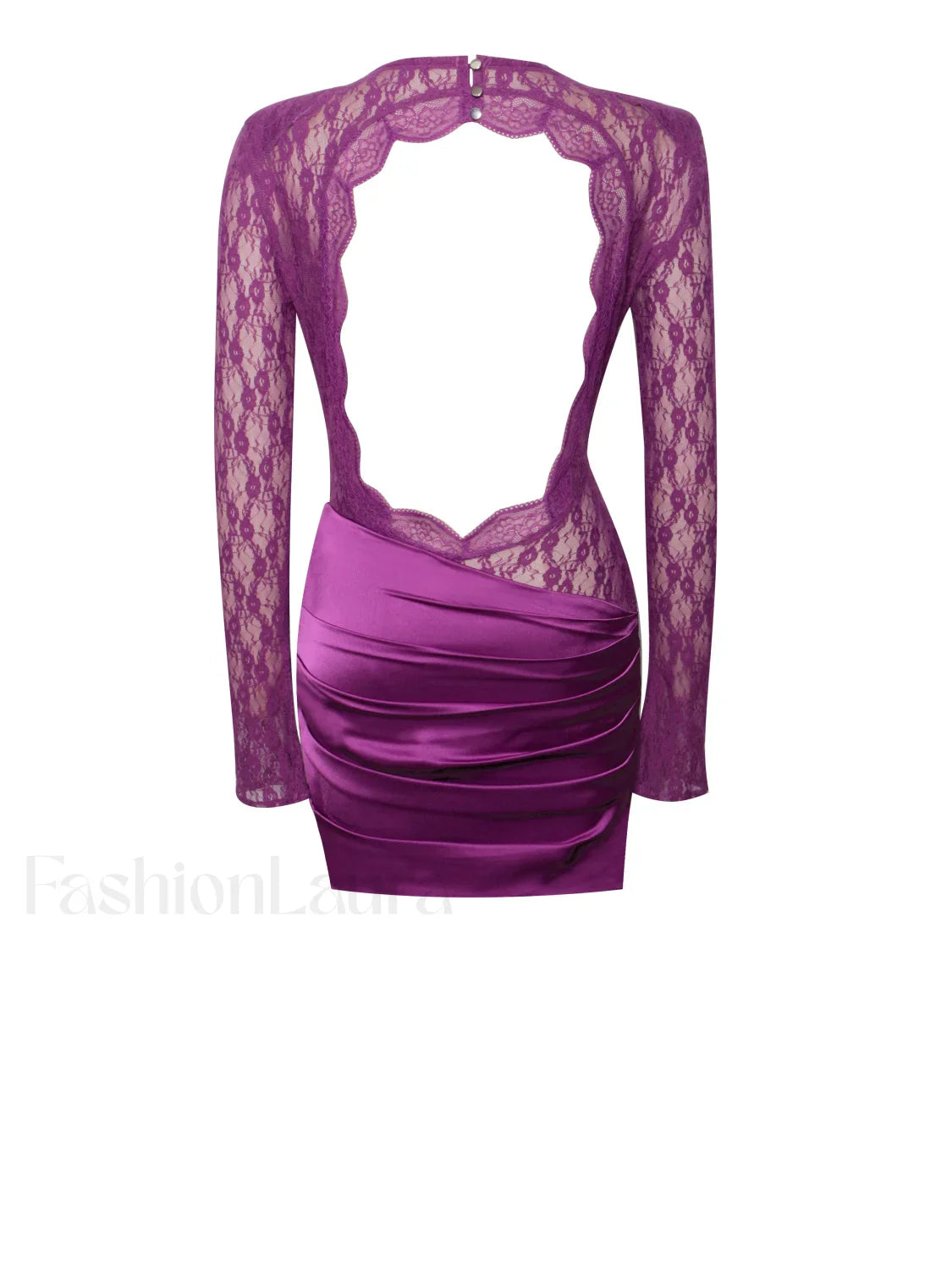 Quartney Purple Long Sleeve Graceful Lace Satin Mini Dress