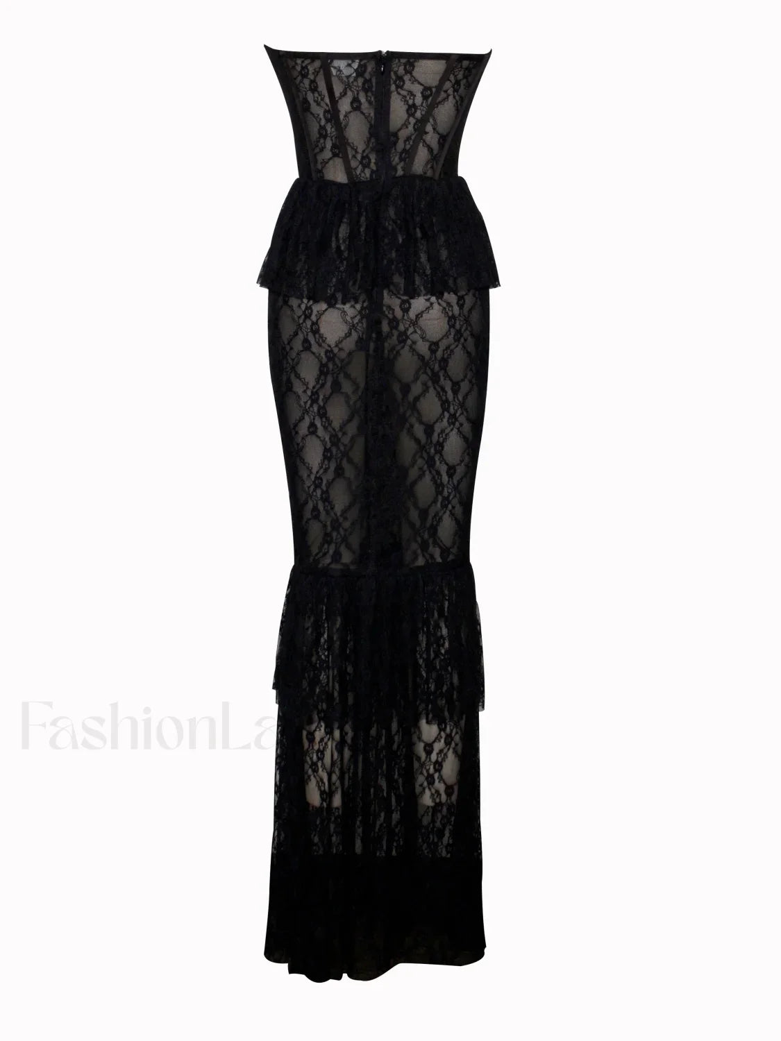 Quennell Black Lace Charming Corset Maxi Dress