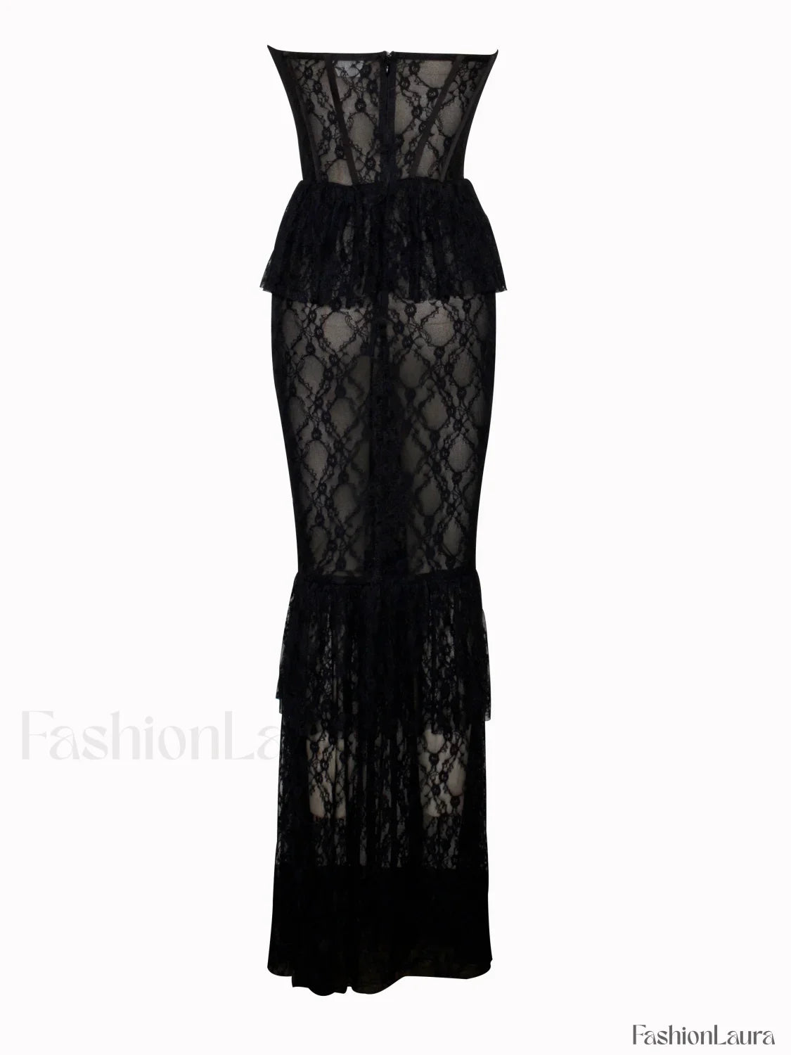 Quennell Black Lace Charming Corset Maxi Dress