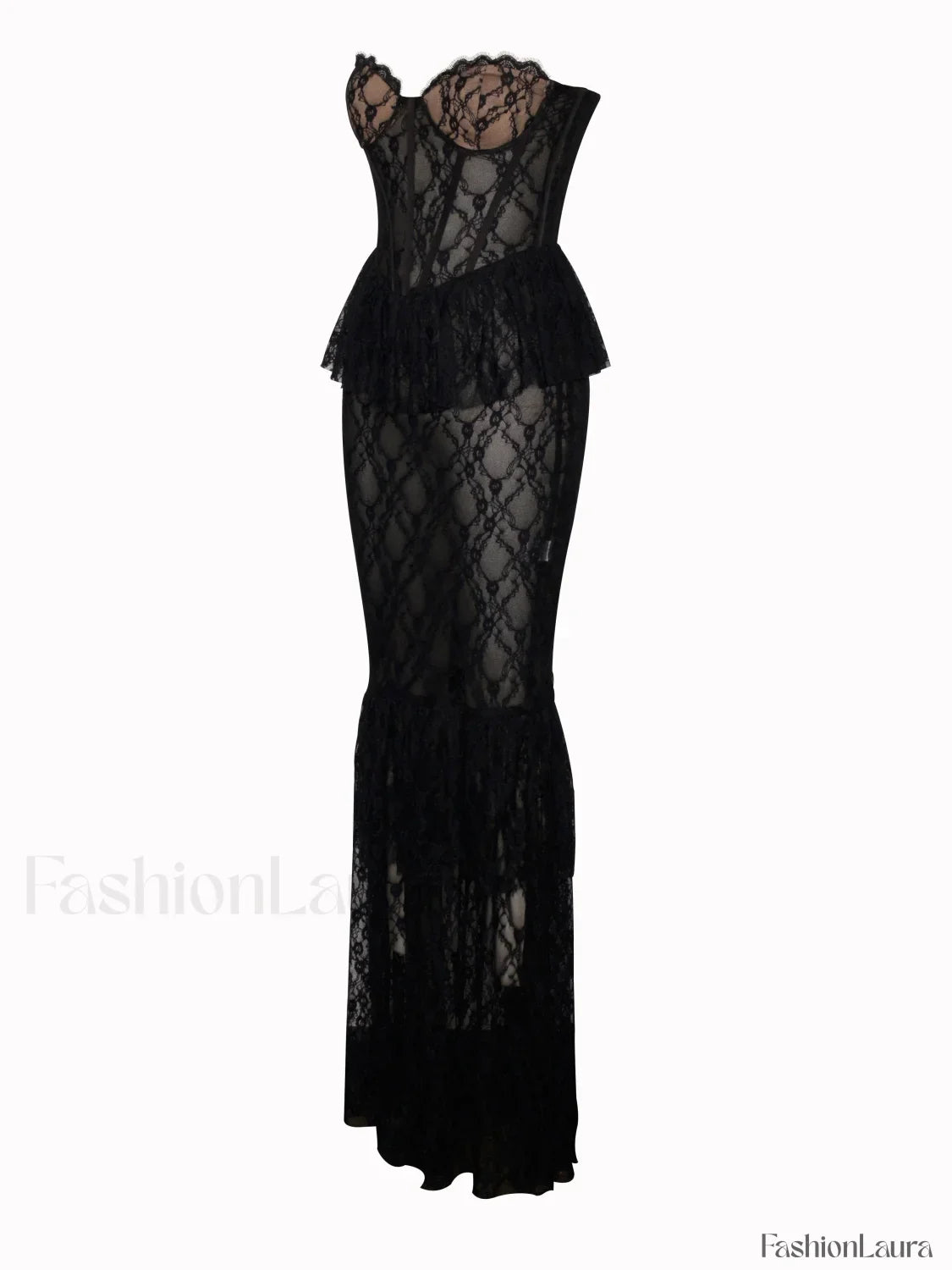 Quennell Black Lace Charming Corset Maxi Dress