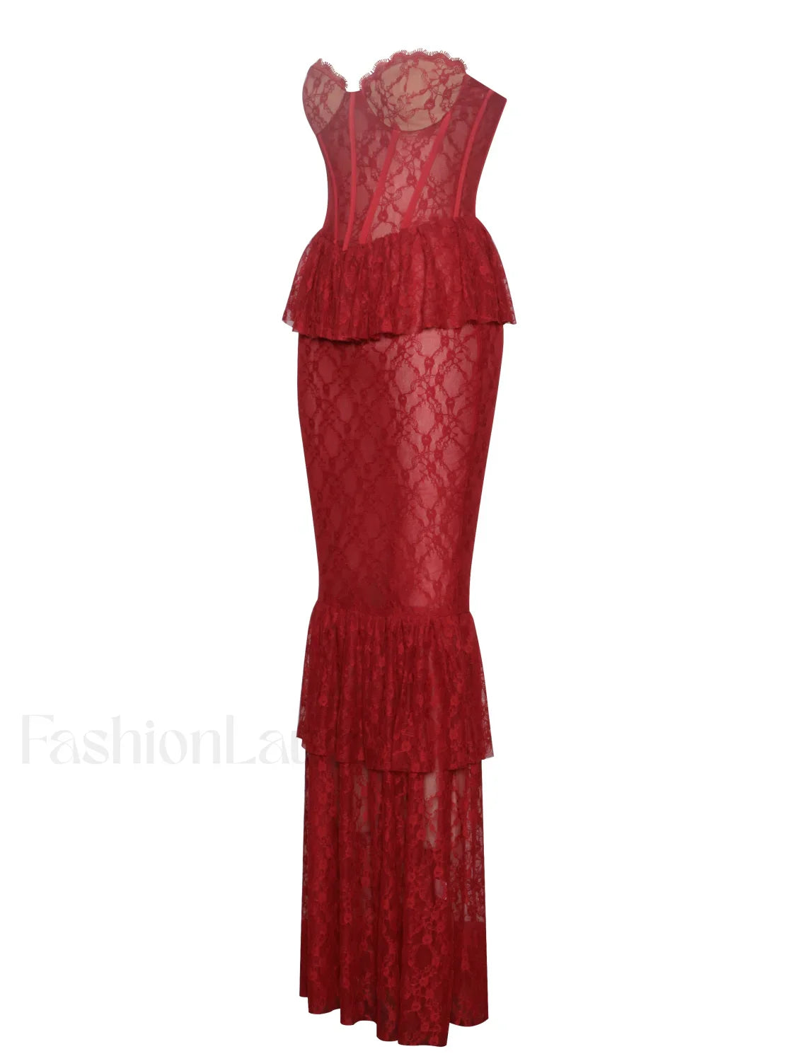 Quennell Burgundy Lace Charming Corset Maxi Dress