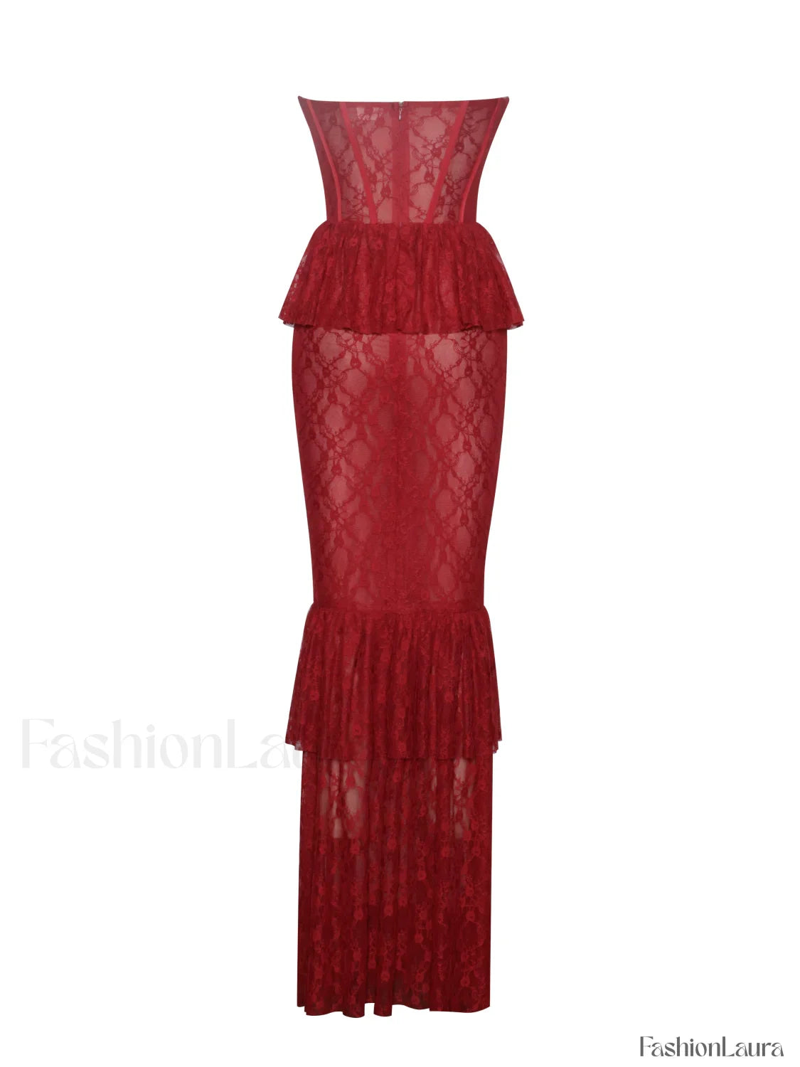 Quennell Burgundy Lace Charming Corset Maxi Dress