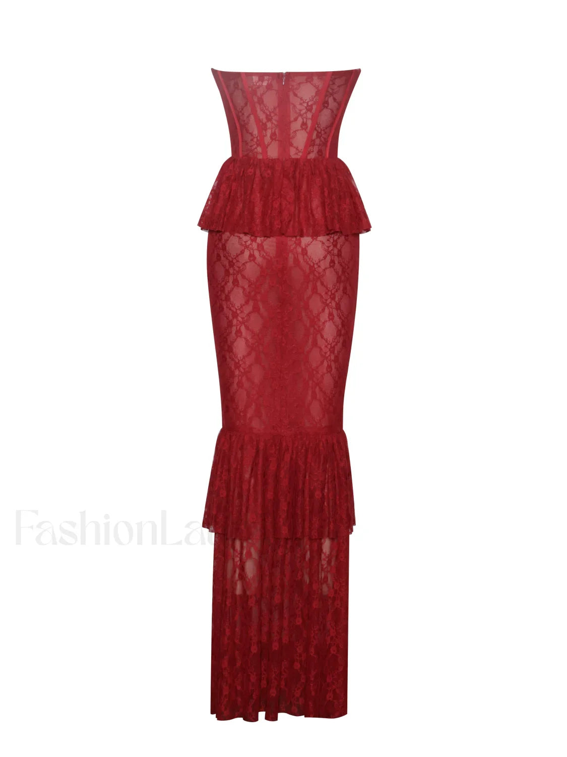 Quennell Burgundy Lace Charming Corset Maxi Dress