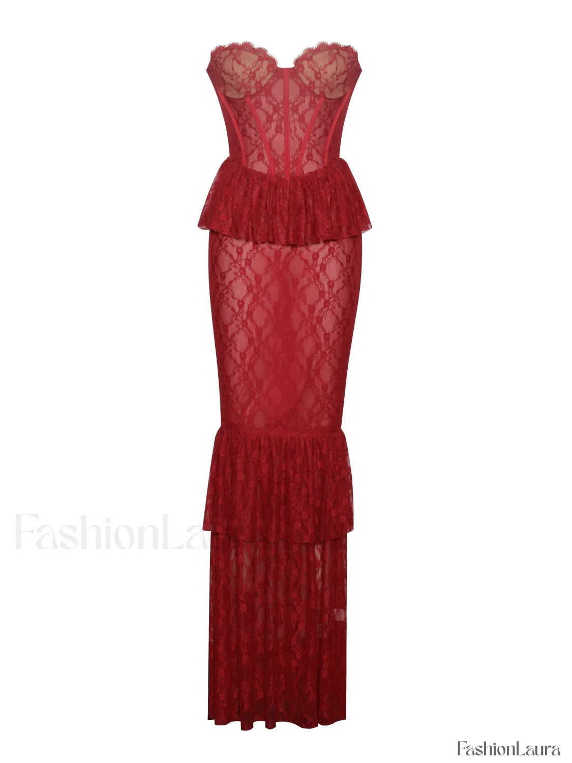 Quennell Burgundy Lace Charming Corset Maxi Dress