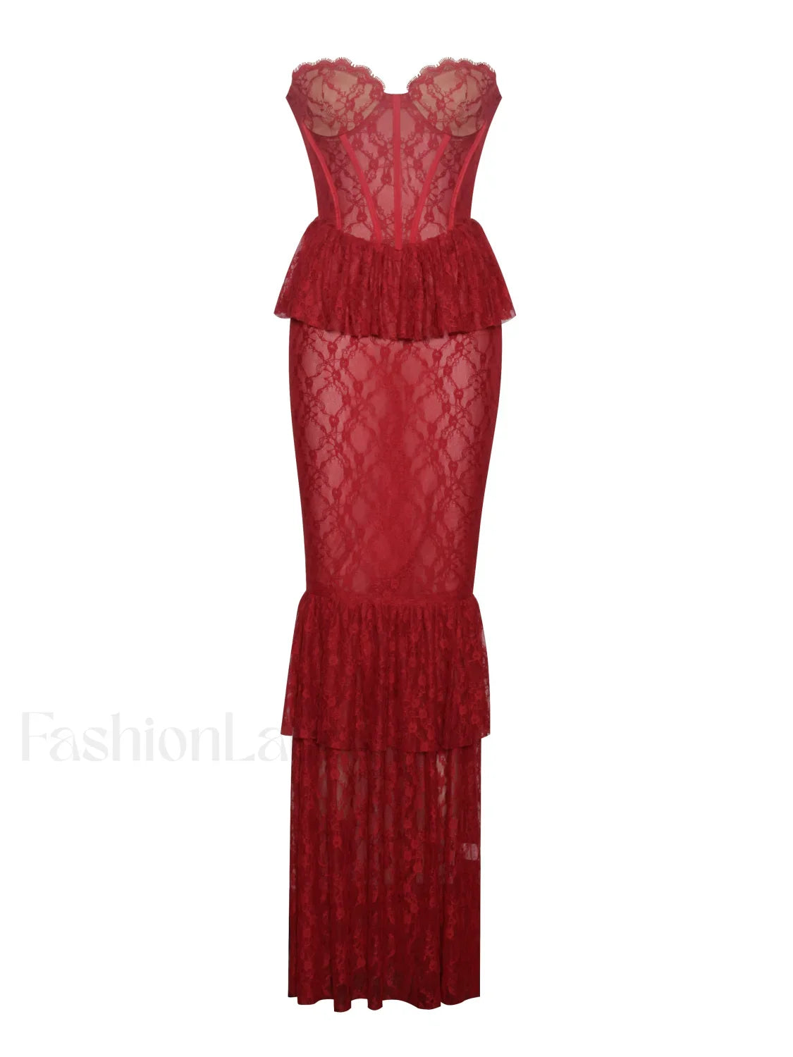 Quennell Burgundy Lace Charming Corset Maxi Dress