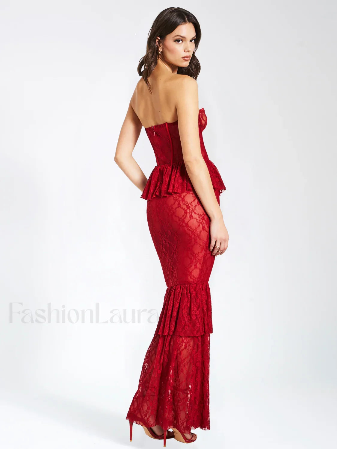 Quennell Burgundy Lace Charming Corset Maxi Dress