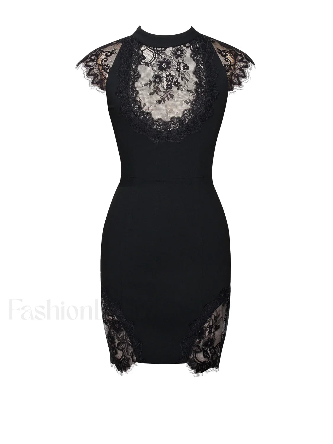 Quinella Black Lace Charming Crepe Backless Mini Dress