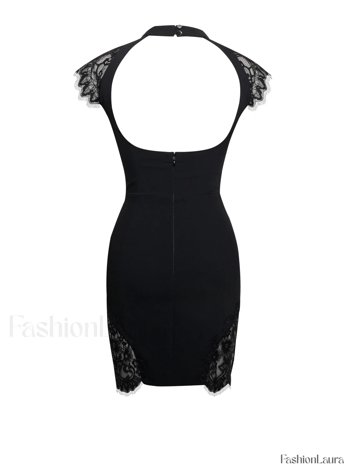 Quinella Black Lace Charming Crepe Backless Mini Dress