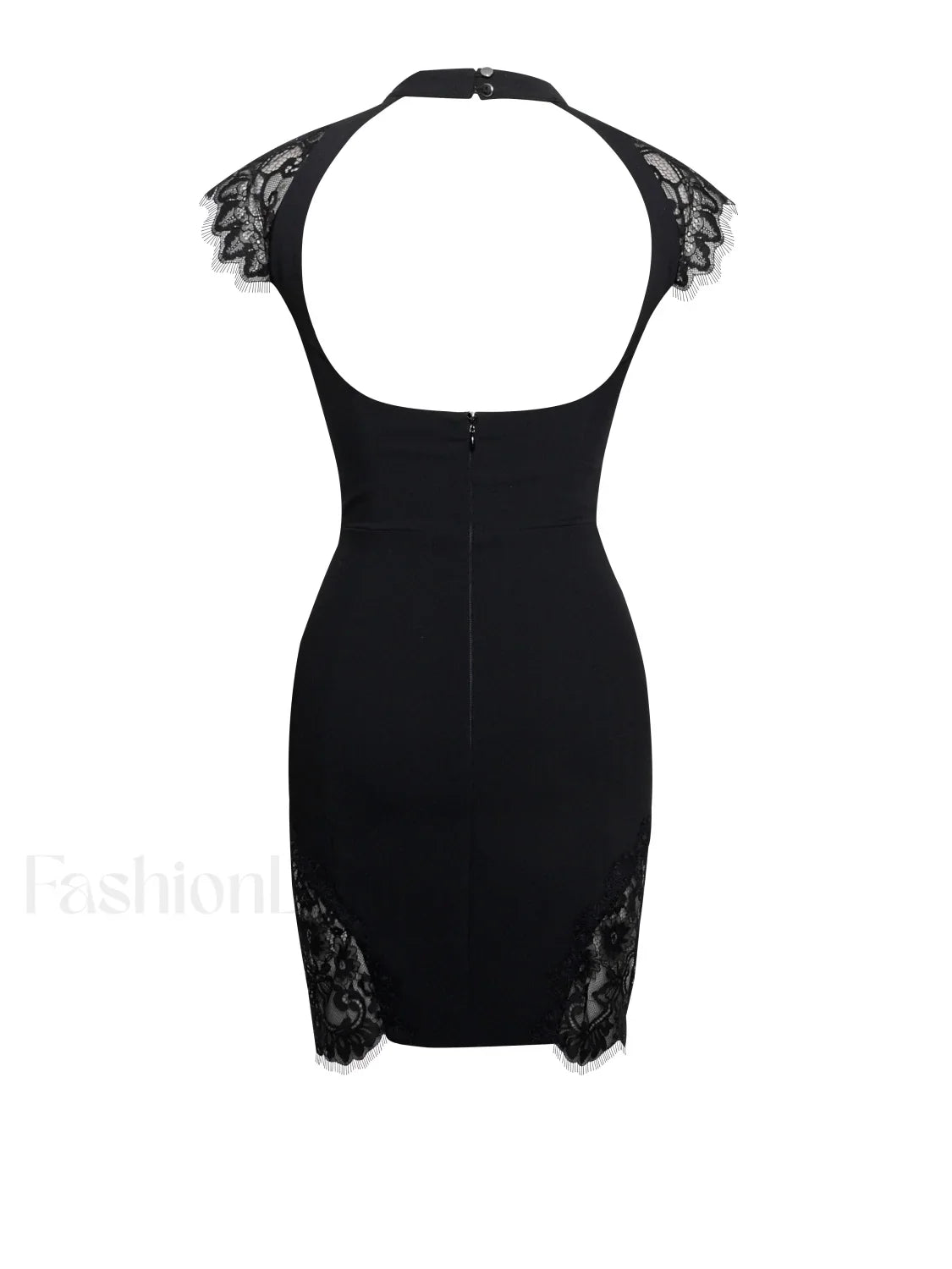 Quinella Black Lace Charming Crepe Backless Mini Dress