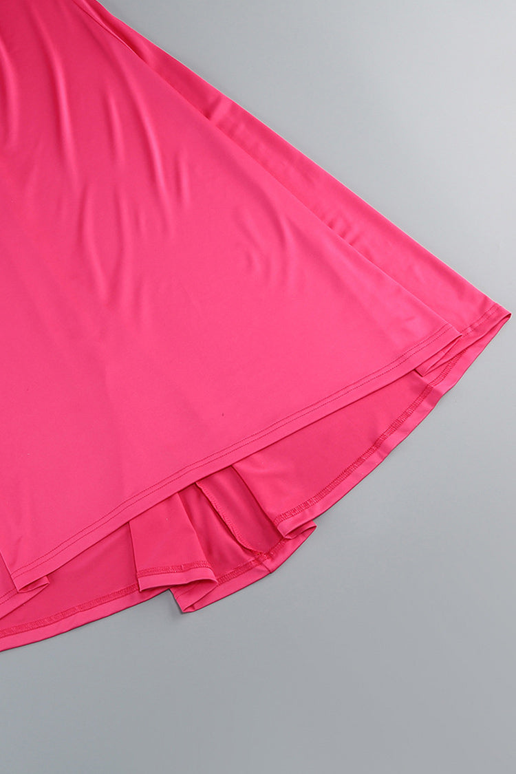 Radiant Pleated High Neck Lace Sleeve Twist Fishtail Evening Maxi Dress