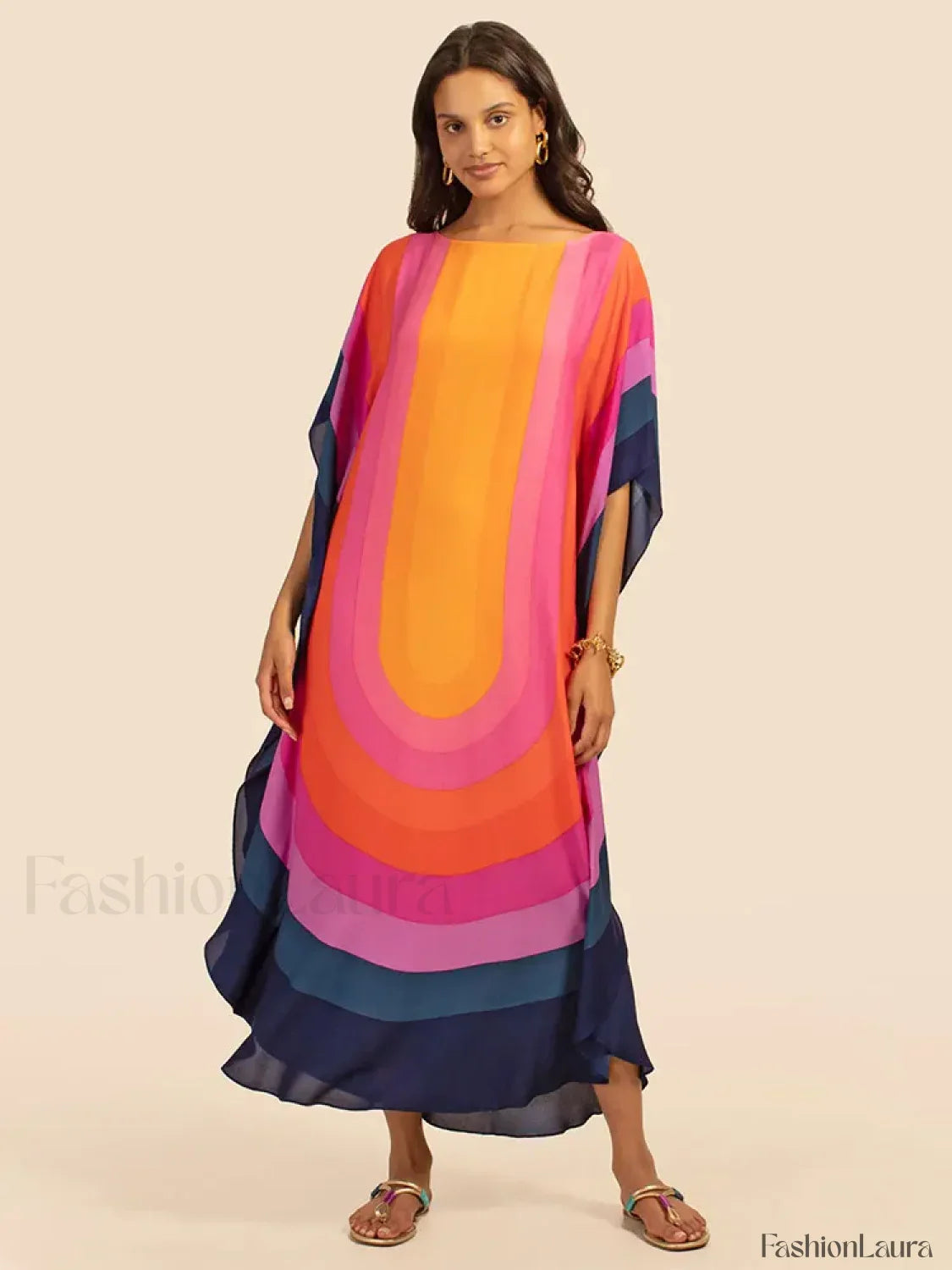 Rainbow Batwing Boho Maxi Cover Up