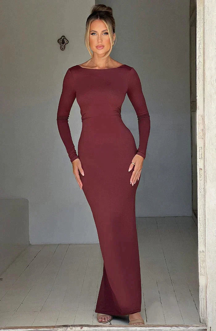 Poppy | Maxi Dress with Deep V-Neckline Red