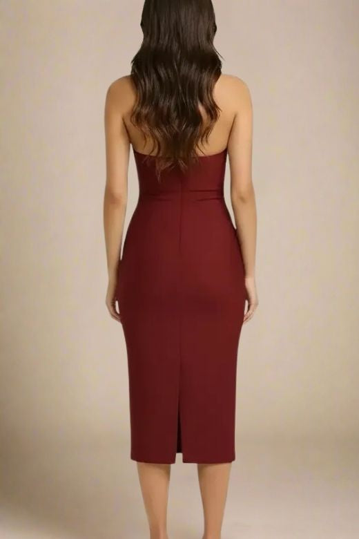 Raya Bodycon Midi Dress - Red Wine