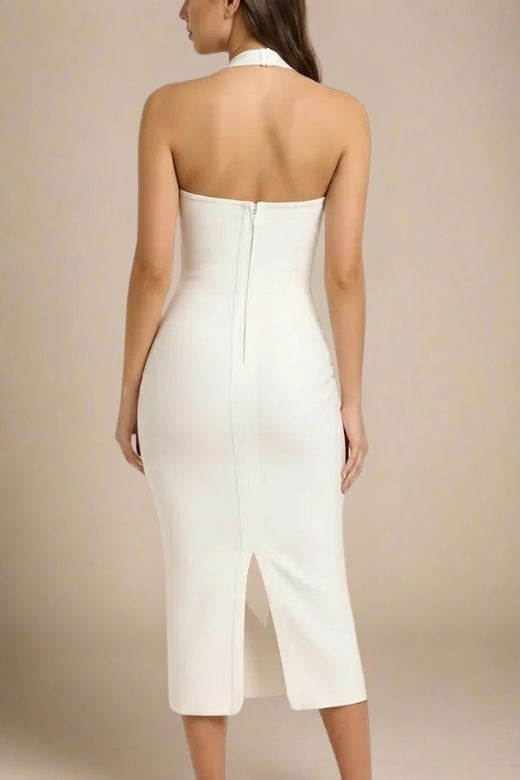 Raya Bodycon Midi Dress - White Pearl