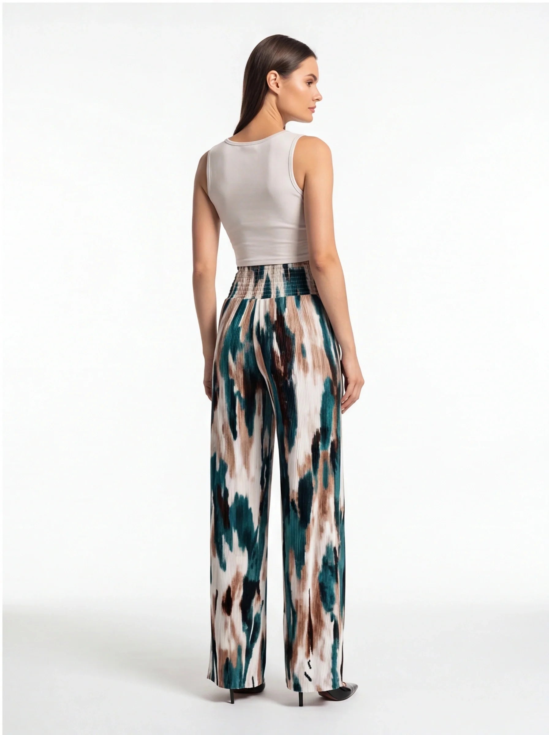 Tie Dye Wide Leg Pants Pleated Polyester