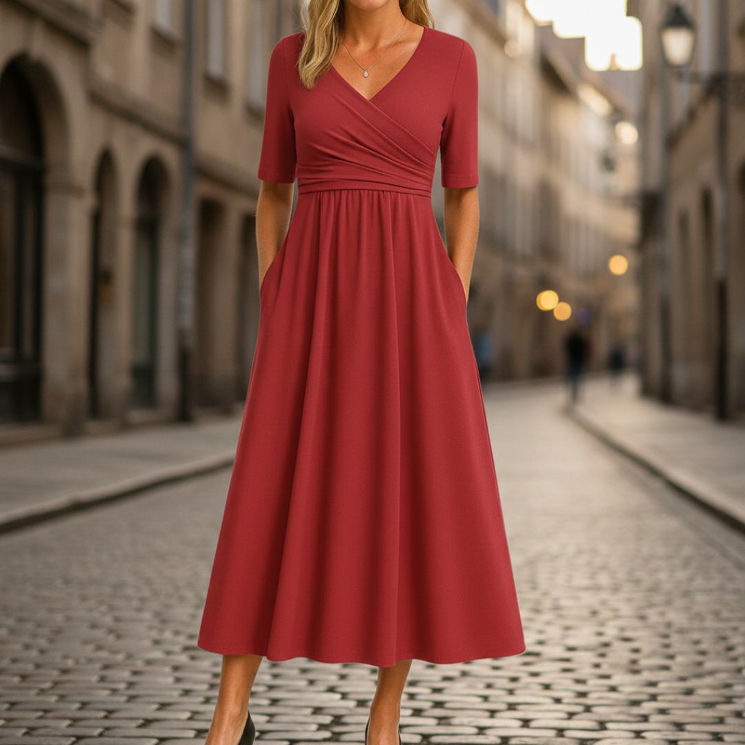 V-Neck Short Sleeve Wrap Midi Dress 10