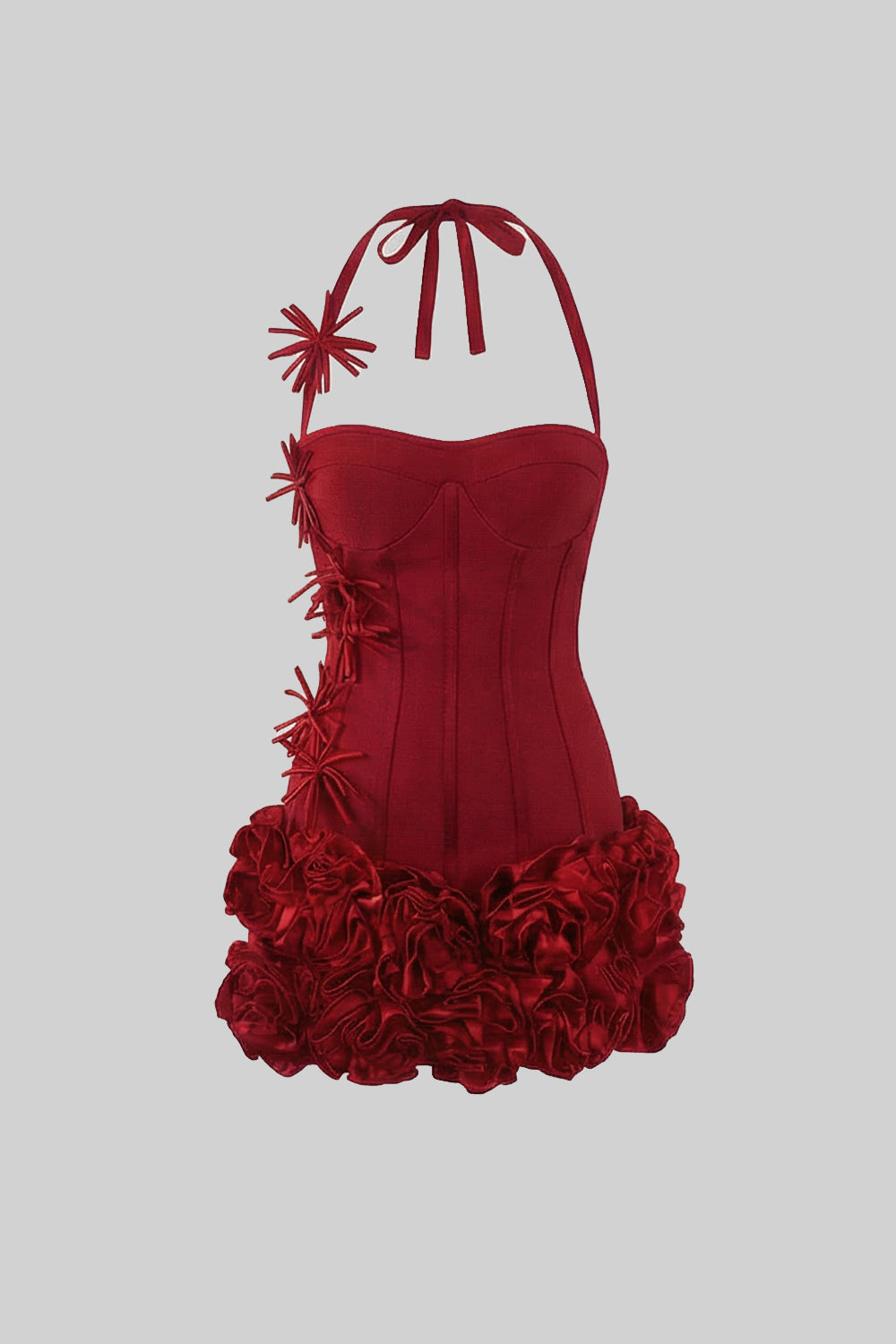 Halter Sweetheart Corset Bodice 3D Rose Hem Bandage Mini Dress 2
