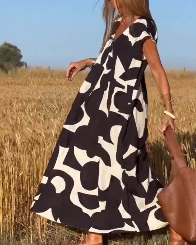 Alhelí Elegant V-neck Print Dress for Women Special Occasion Look