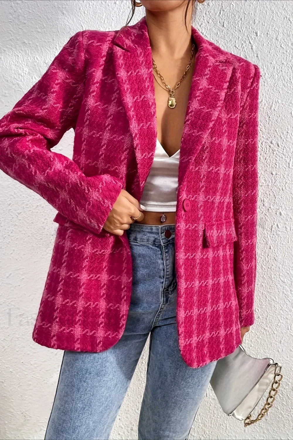 Red Plaid Elegant Blazer Coat
