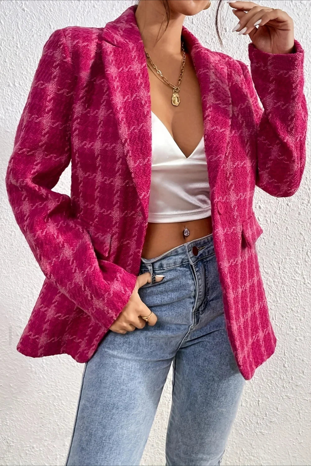 Red Plaid Elegant Blazer Coat Red / S coats