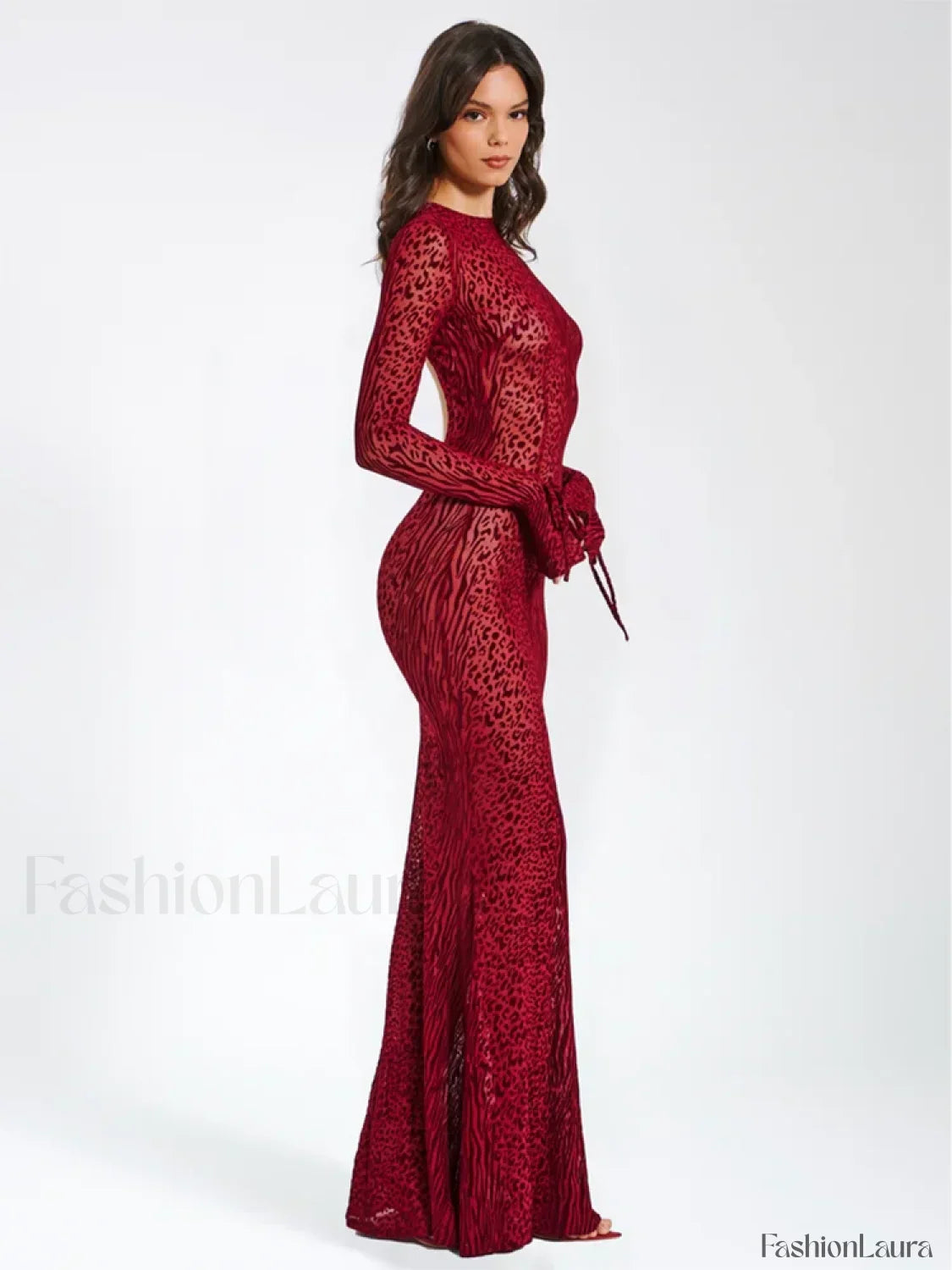 Red Striped Print Long Flare Christmas Party Dress