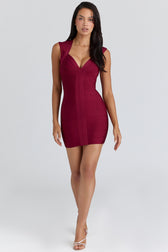 Deep V-Neck Cap Sleeve Bandage Bodycon Mini Dress 42