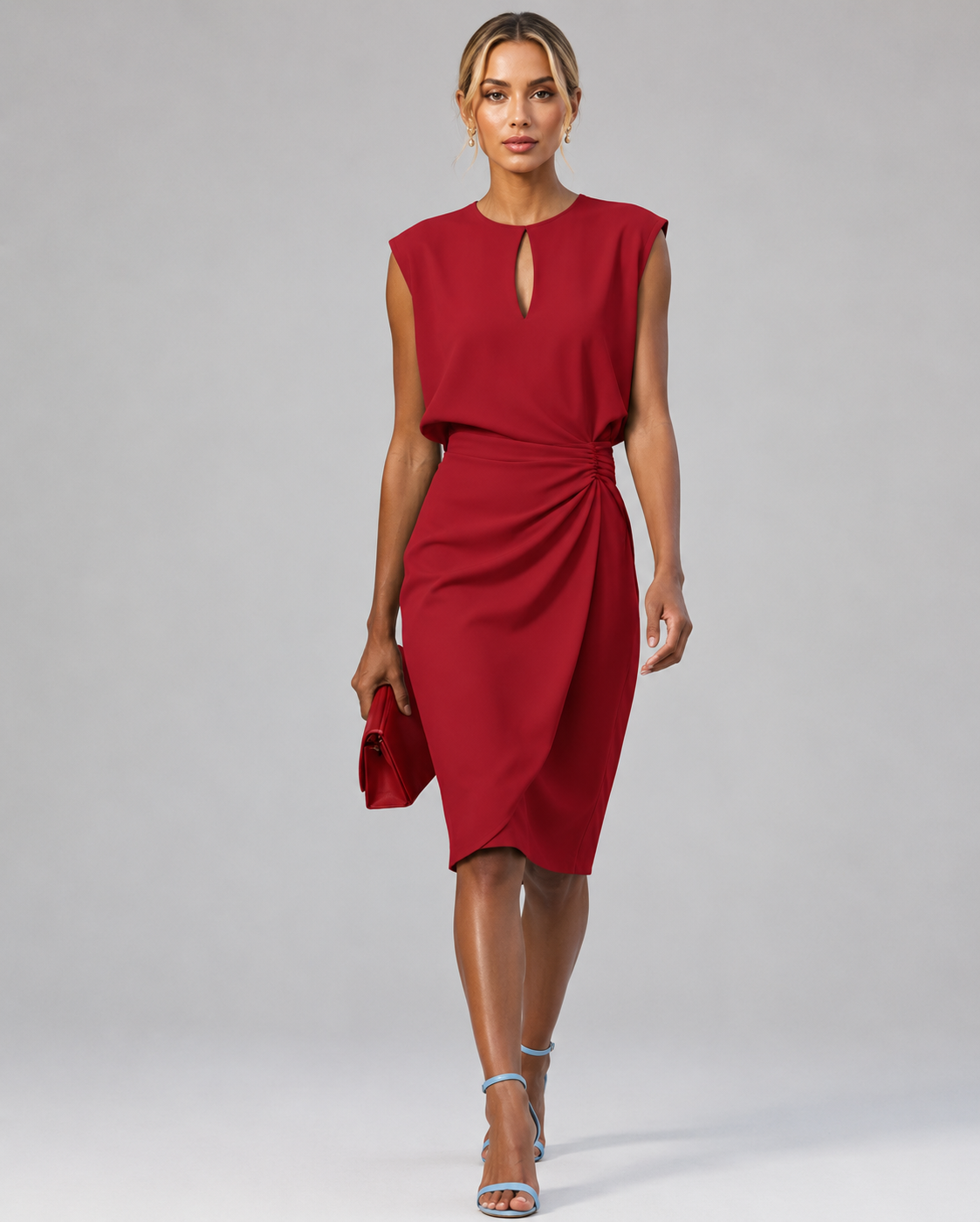 Women's Ruched Midi Dress – Cap Sleeve Cocktail & Occasion Dress