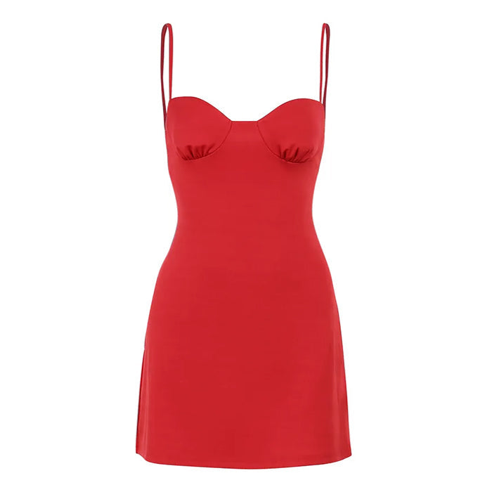 Satin Spaghetti Strap Sweetheart Ruched Cup A-Line Mini Dress